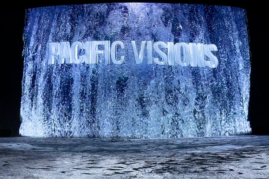 Screen showing waterfall and Pacific Visions wording