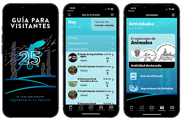 Aquarium App Screen Shots 3-up Spanish Language