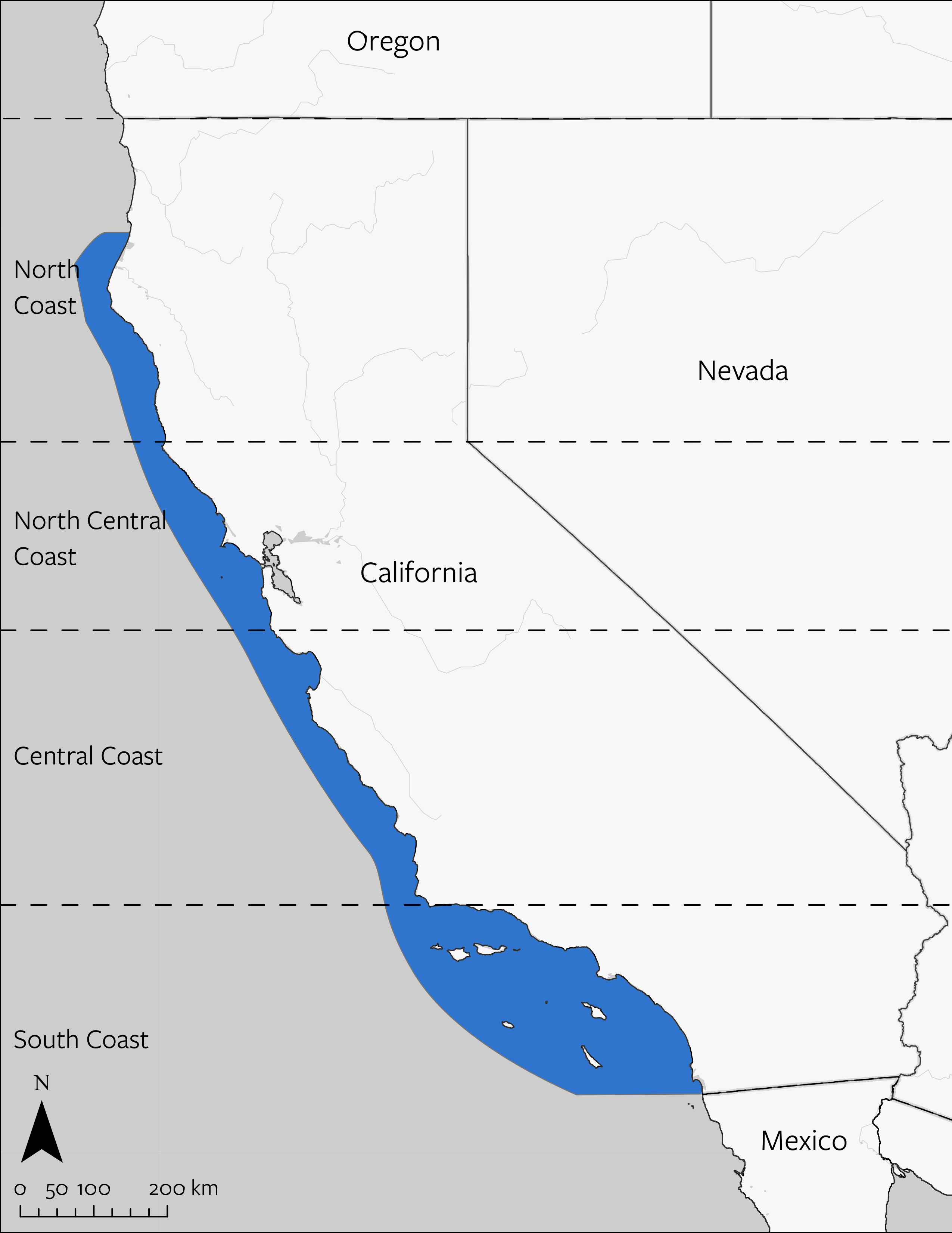 Giant Sea Basses' geographic range in California