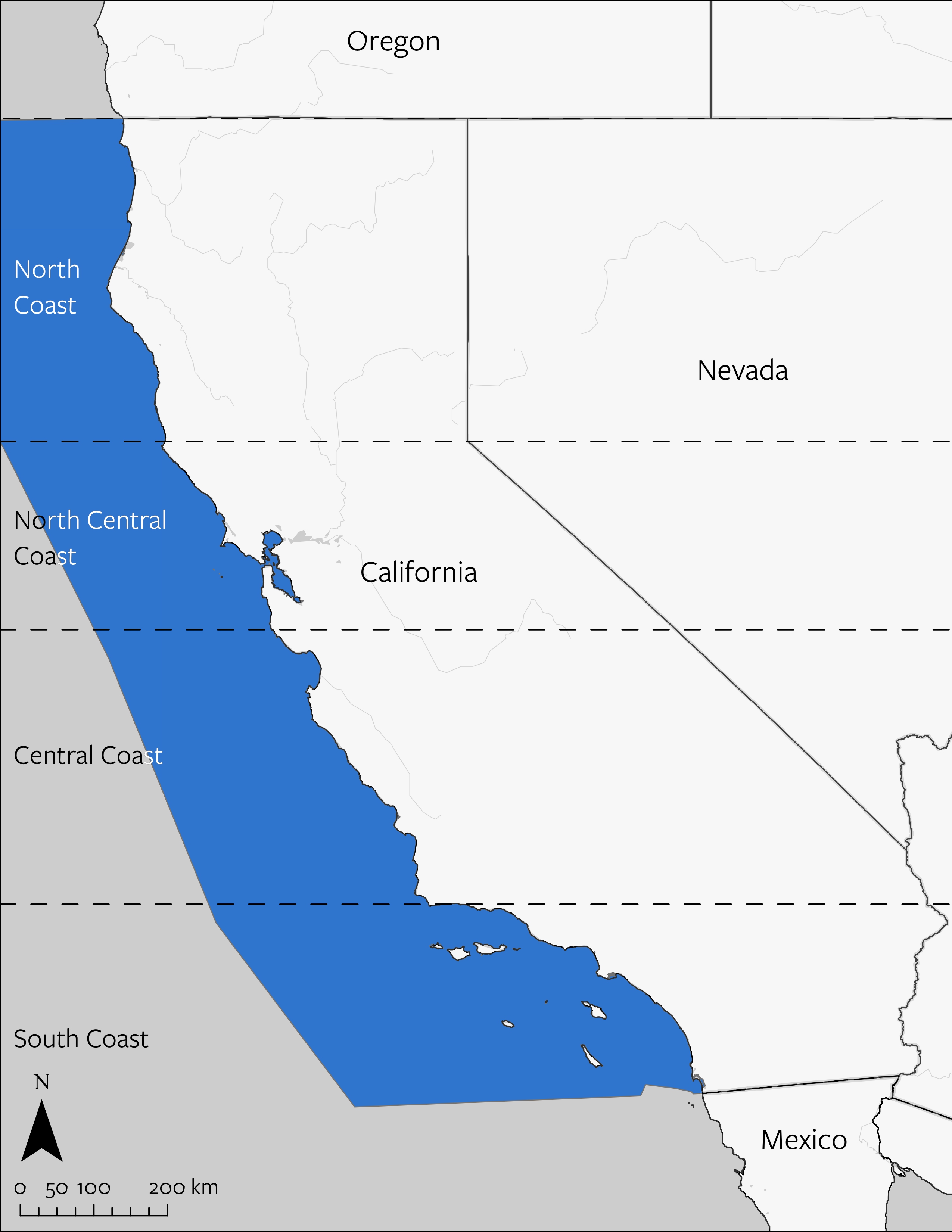 Gray Whale's geographic range in California